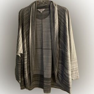 Liz Claiborne Gray Striped Open Front Cardigan Women’s Size XXL
